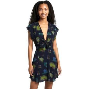 REFORMATION Printed Black and Green Women's A-line mini dress Size XS